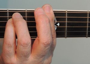 Barre Chords - G minor barre guitar chord with support finger